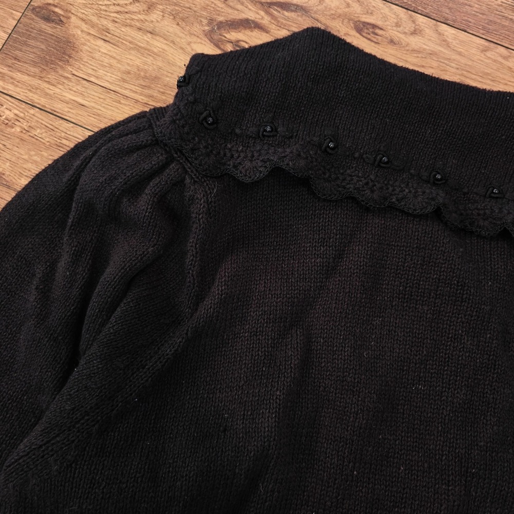 Maggie Lawrence Black Knit Cardigan Women's 18 Ribbon Cottagecore Whimsigoth VTG - Picture 5 of 7